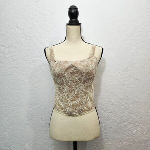 Cream beige lace corset style tank top